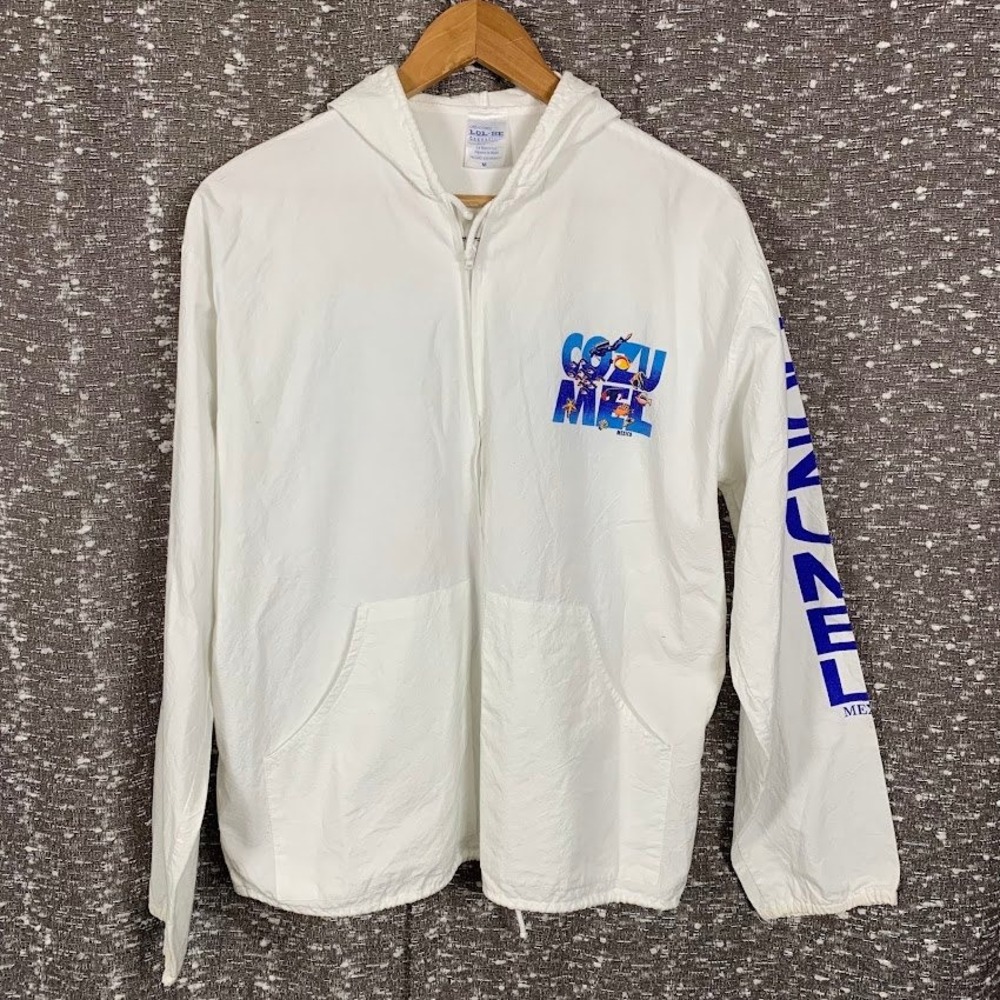 Vintage Cozumel Mexico Jacket White Full Zip Hooded Souvenir Medium